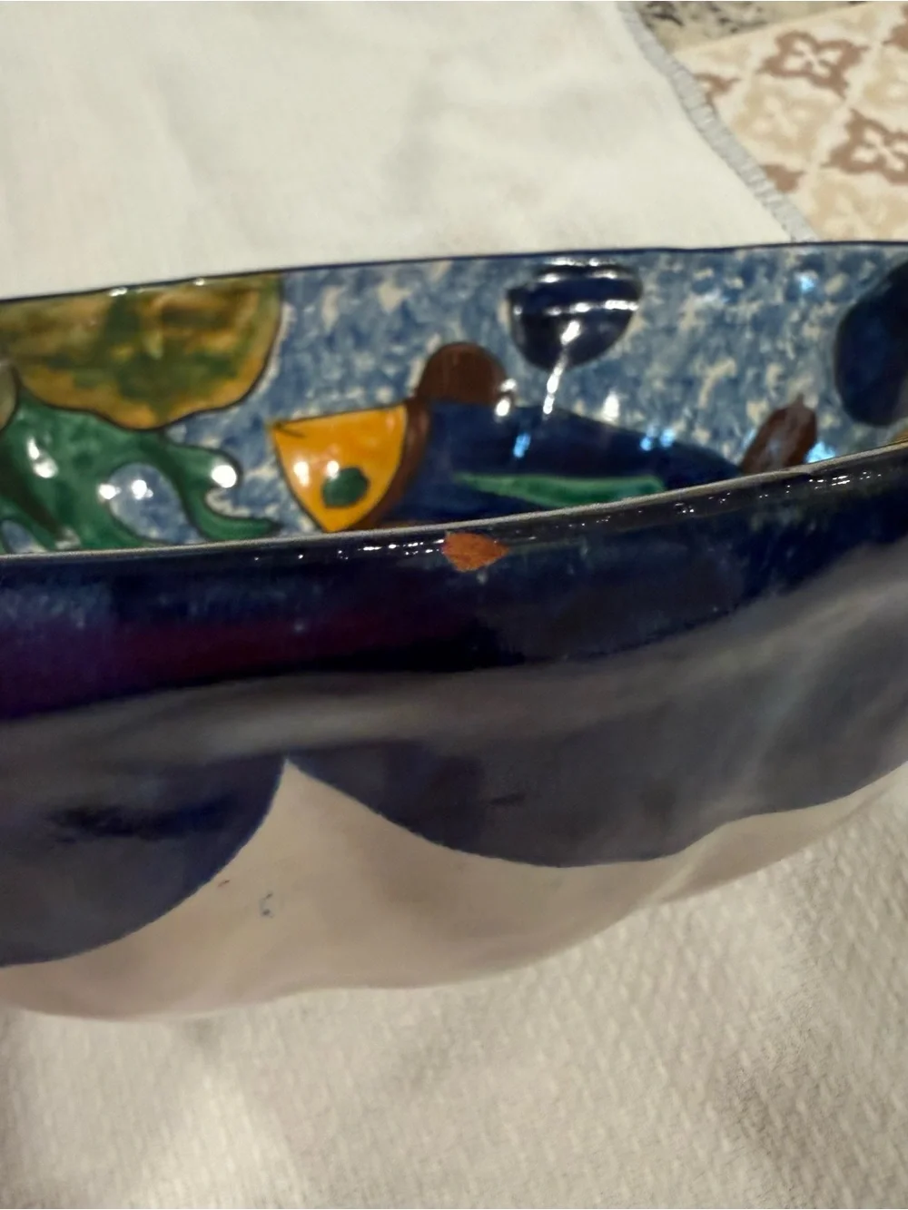 Hand-Painted Blue & Yellow Fish Ceramic Bowl - Brand